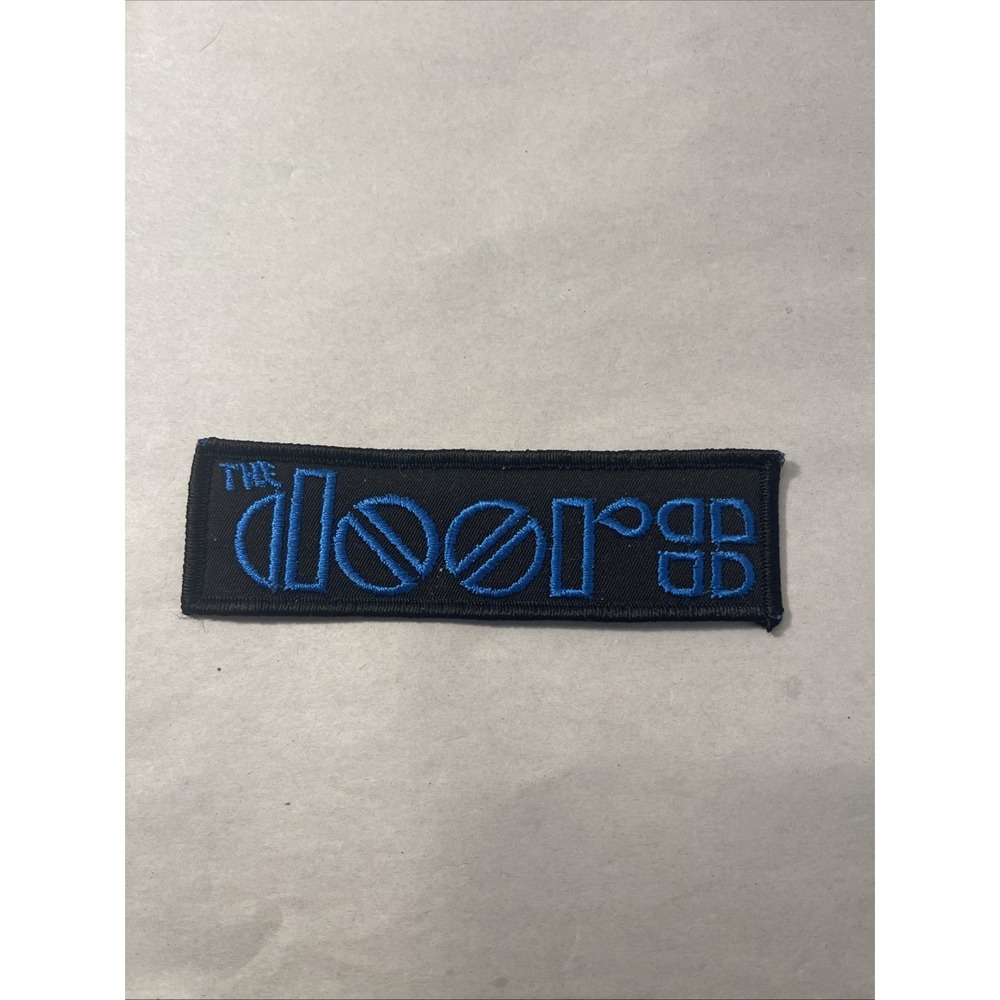 The Doors Rock Band Vintage Patch Blue Lettering Black Background
